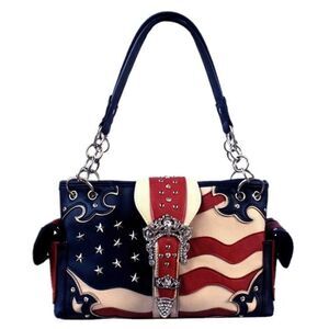 Women Navy Western Flag Collection Embroidery Satchel Handbag